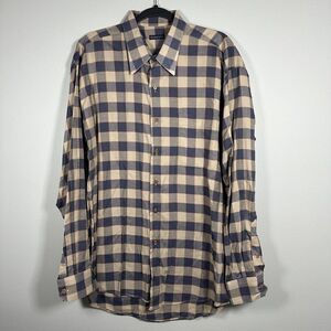 Gitman Bros. Large‎ Navy Blue Khaki Plaid Long Sleeve Button Up Shirt